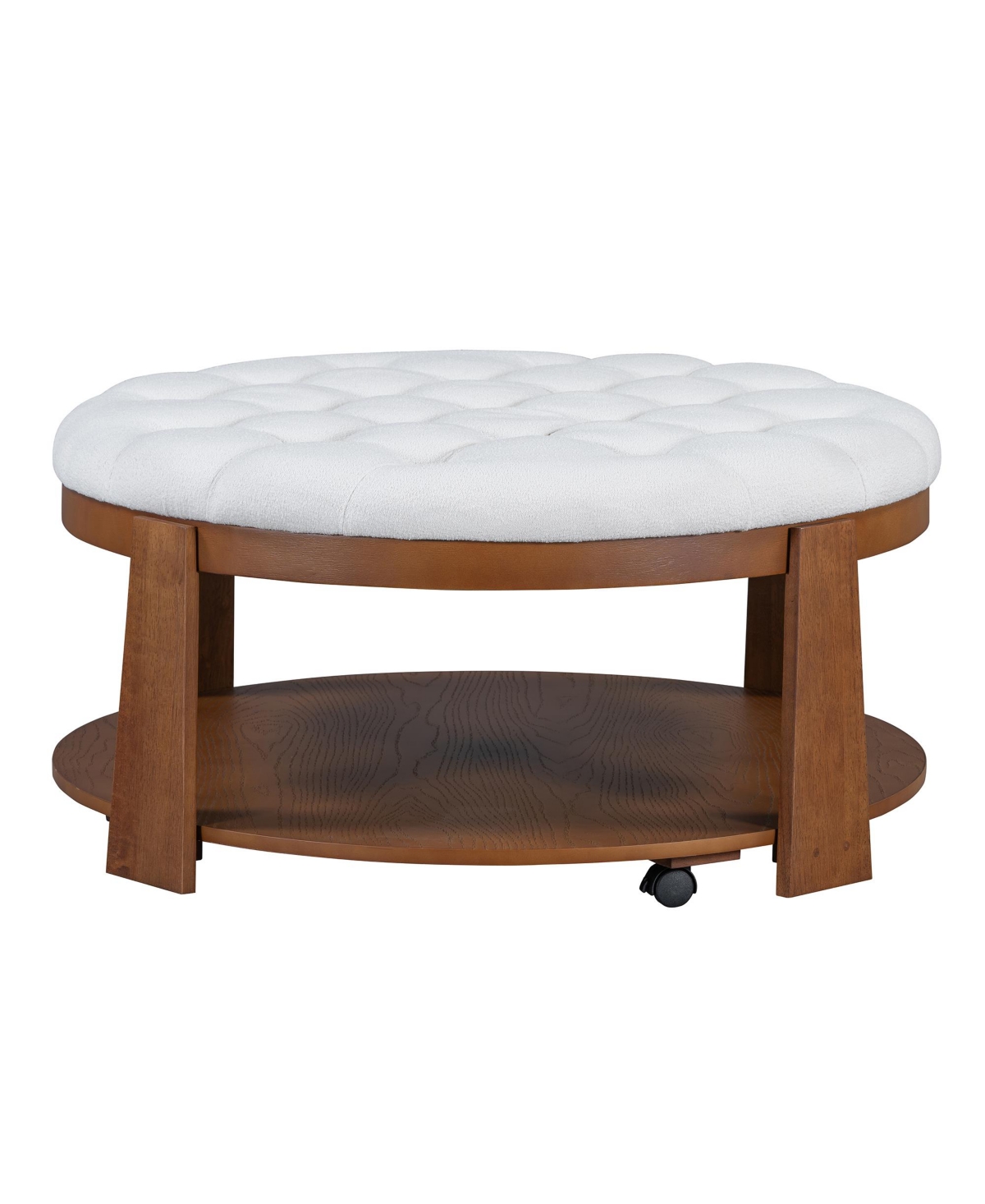 Streamdale Furniture Modern Large Round Ottoman Coffee Table 2-Tier Oversized Button Tufted Ottoman with Wood Shelf Storage Upholstered Coffee Table f