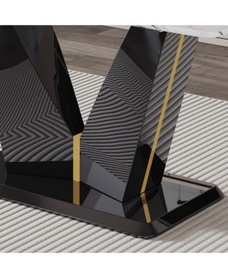 Table and chair set, white imitation marble texture glass tabletop, black MDF table legs, stable and beautiful. Modern simple dining table, comfortable seating.