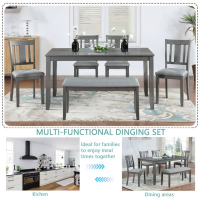 6-Piece Dining Set Table, 4 Chairs, Bench