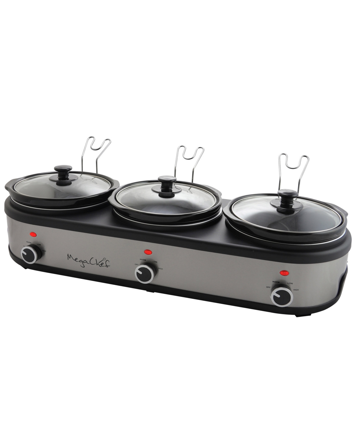 Megachef Triple 2.5 Quart Slow Cooker And Buffet Server In Silver