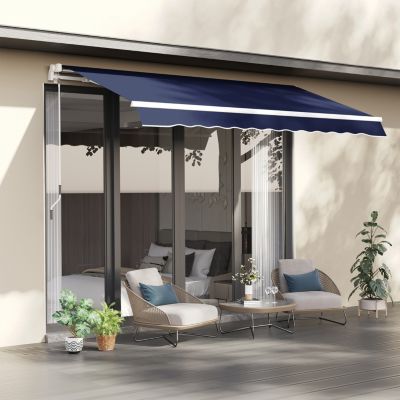 10' x 8' Retractable Awning, Patio Awnings, Sunshade Shelter w/ Manual Crank Handle, UV & Water-Resistant Fabric and Aluminum Frame for Deck, Balcony, Yard, Blue