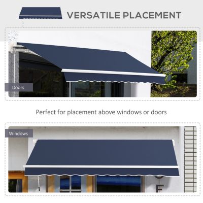10' x 8' Retractable Awning, Patio Awnings, Sunshade Shelter w/ Manual Crank Handle, UV & Water-Resistant Fabric and Aluminum Frame for Deck, Balcony, Yard, Blue