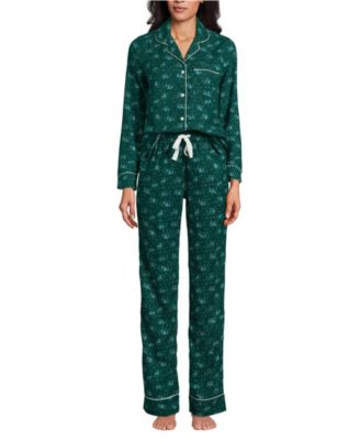 Women's Drapey Flannel 4 Piece Pajama Set - Long Sleeve Top and Pants Robe and Bag