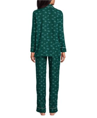 Women's Drapey Flannel 4 Piece Pajama Set - Long Sleeve Top and Pants Robe and Bag