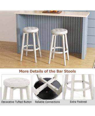 30" Swivel Bar Stool Set of 2 Upholstered Bar Height Rubber Wood Frame