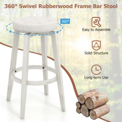 30" Swivel Bar Stool Set of 2 Upholstered Bar Height Rubber Wood Frame
