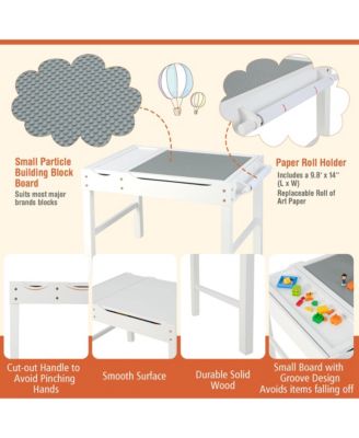 Kids Multi Activity Play Table Wooden Building Block Desk with Storage Paper Roll