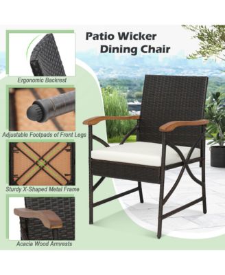 2PCS Patio PE Wicker Dining Chairs with Soft Zippered Cushions Armchairs