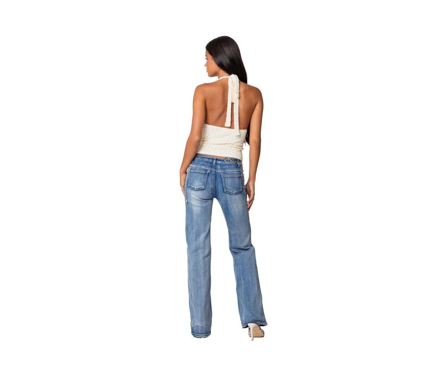 Женские джинсы Edikted Boot Cut Washed Low Rise, цвет: Синий потёртый — фото 3
