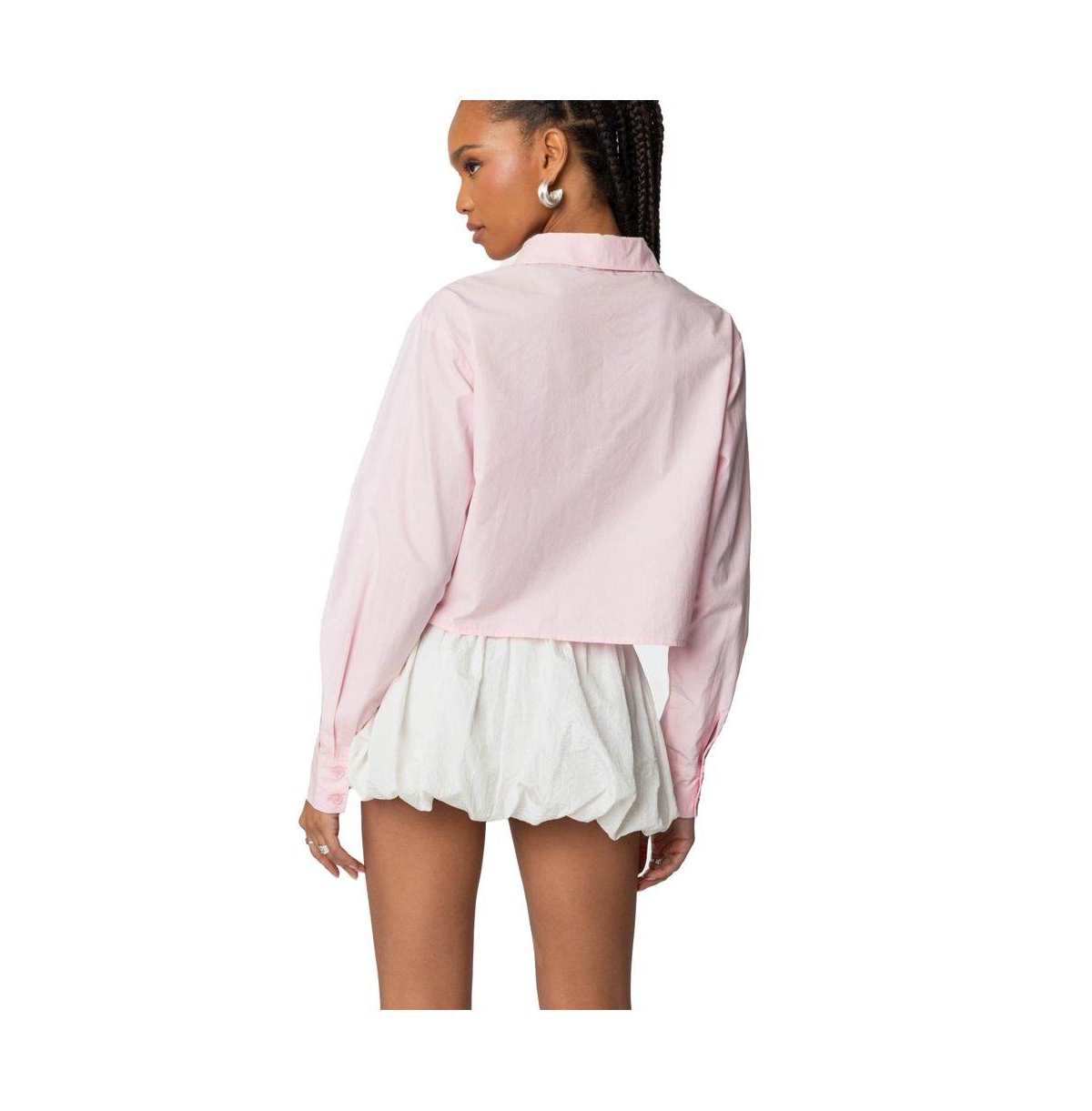 Edikted Women's Melrose Tie Front Collared Top - Light-pink