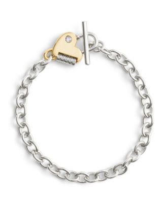 COACH Faux Stone Signature Heart Padlock Charm Bracelet - Macy's