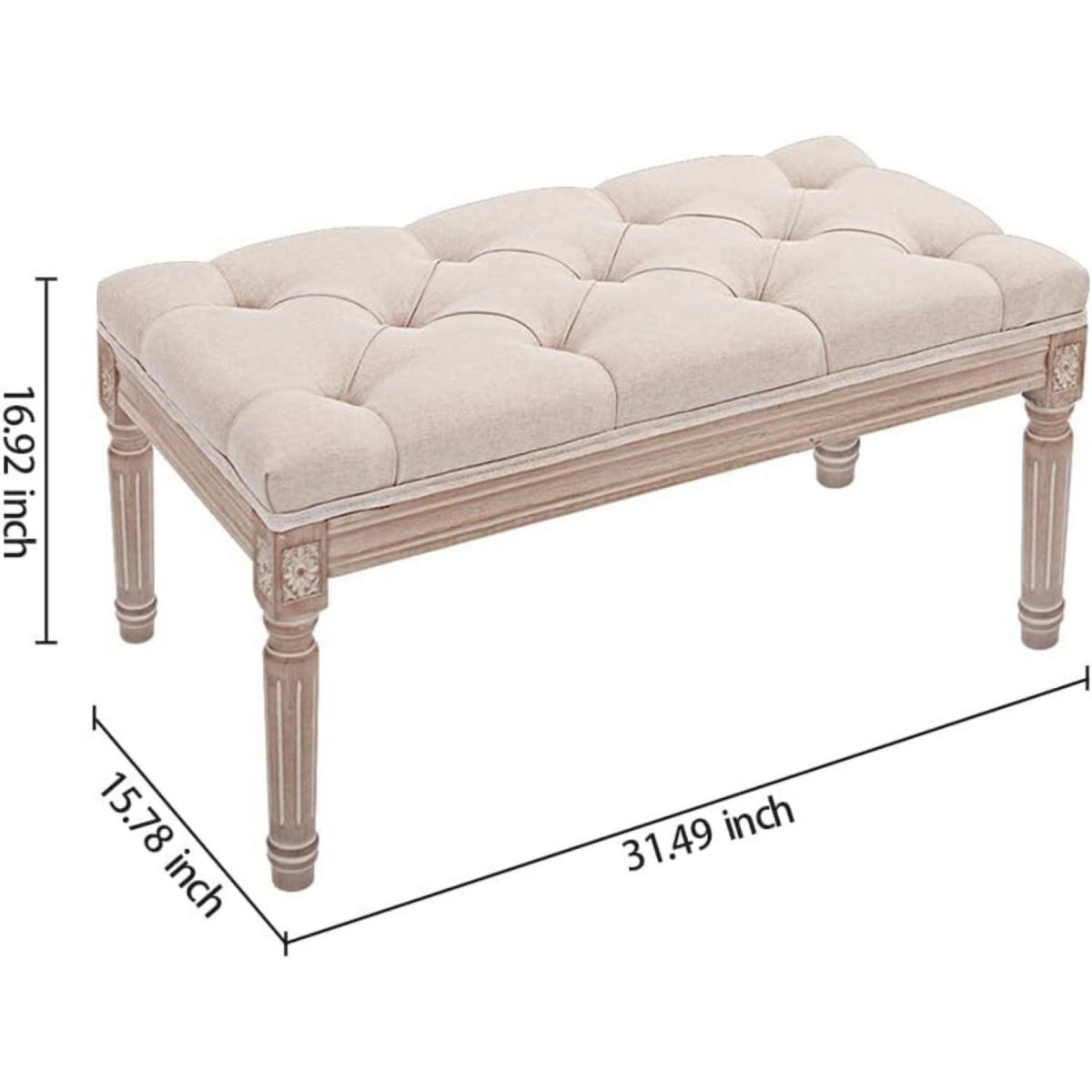 Streamdale Furniture Traditional Rectangle Tufted Ottoman Bench Linen Look Fabric, For the Living Room and Bedroom - Beige