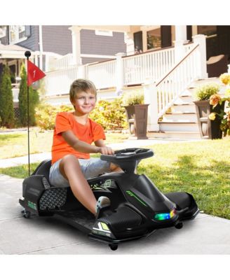 12V Electric Go Kart, 5 MPH Drifting Car, Battery Powered Ride on Toy Outdoor with Slow Start, Music, Colorful Lights, for 8-12 Years Old, Black