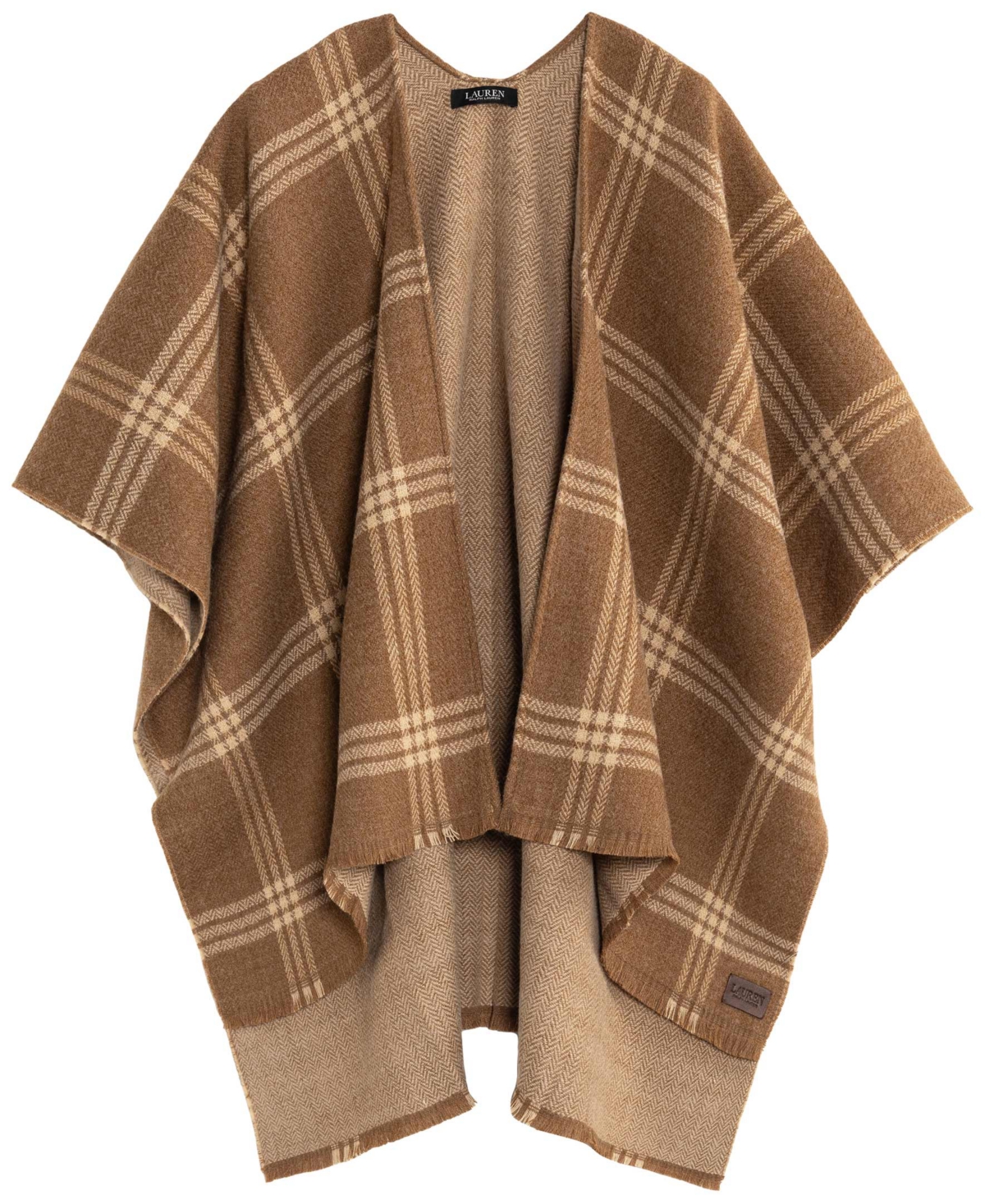 Lauren Ralph Lauren Triple Window Pane Double Face Ruana -wheat
