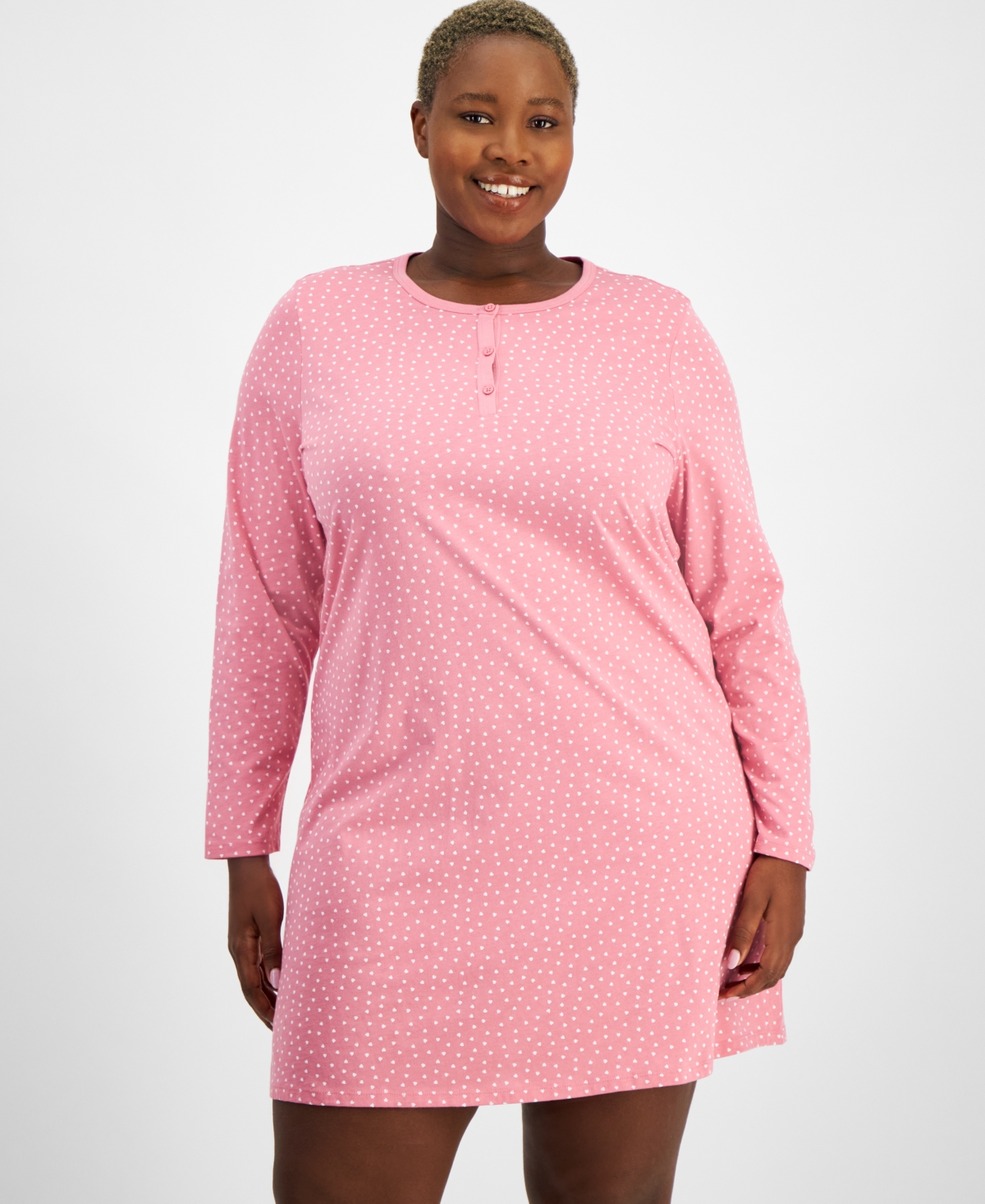 CHARTER CLUB PLUS SIZE COTTON PRINTED HENLEY SLEEPSHIRT, EXCLUSIVELY AT MACY'S 