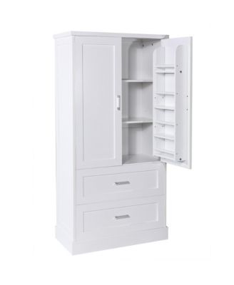 Simplie Fun Tall Bathroom Storage Cabinet, Cabinet with Two Doors and Drawers, Adjustable Shelf, MDF Board, White
