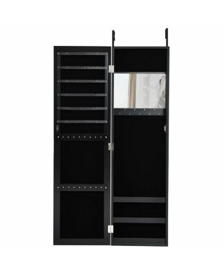Full Length Mirror Jewelry Cabinet with Ring Slots and Necklace Hooks