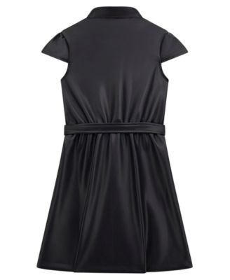 Big Girls Leather Short Sleeve Dress with Belt
