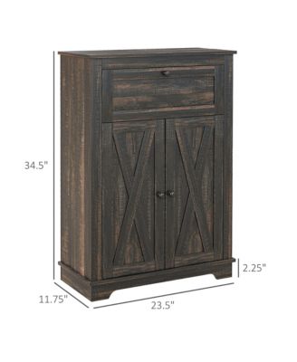 Farmhouse Barn Door Accent Cabinet, Kitchen Sideboard Storage Cabinet with Double Doors, Drawer, and Adjustable Shelf for Bedroom, Living Room, Dark Brown
