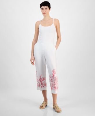Charter Club - Women's Embroidered Linen Cropped Pants, Exclusively at Macy's