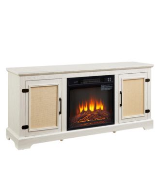 Farmhouse Rattan TV Stand with Electric Fireplace, 65"W