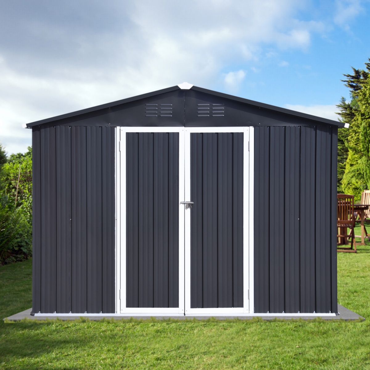 Streamdale Furniture Metal garden sheds 10ft 12ft outdoor storage sheds Dark-grey