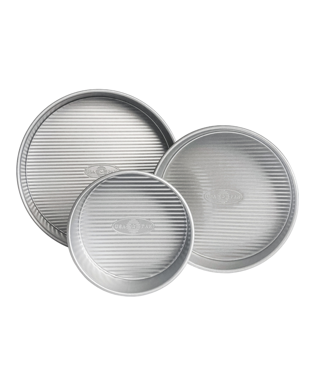 Shop Usa Pan Non-stick Aluminum Small 3-piece Round Cake Pan Set In Silver,gray