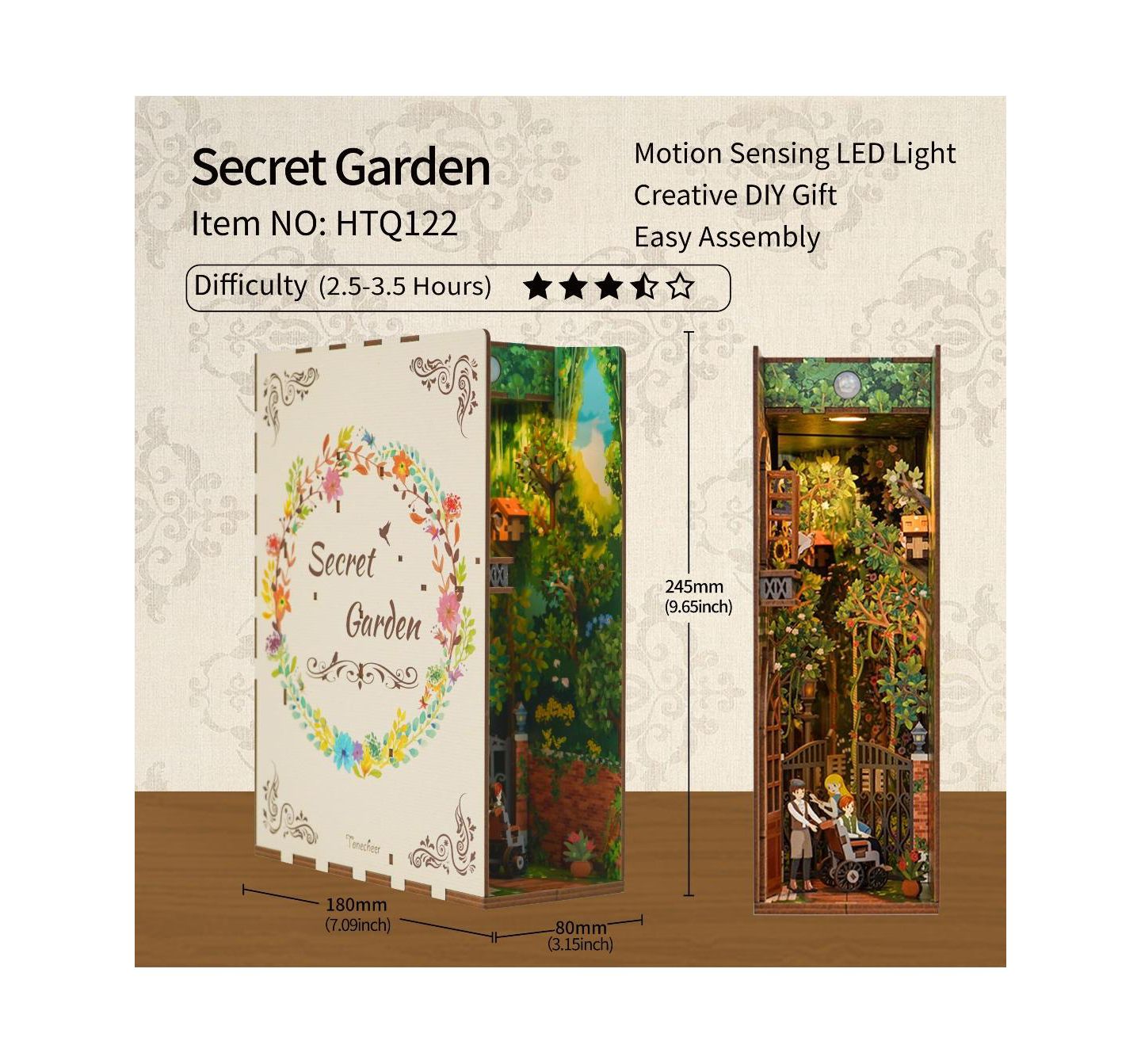 Детский конструктор Flash Popup Secret Garden Motion-Sensing LED 80-Piece 3D Book Nook Building Kit, Ages 14+, цвет: Зелёный — фото 2