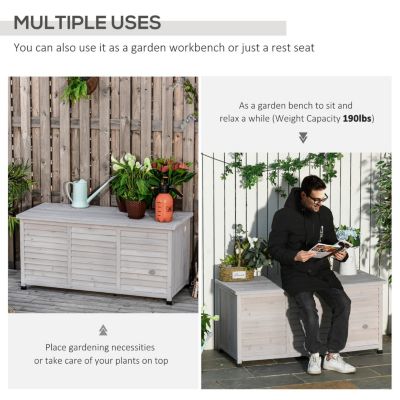 75 Gallon Wooden Deck Box, Outdoor Storage Container with Aerating Gap & Weather-Fighting Finish, Grey