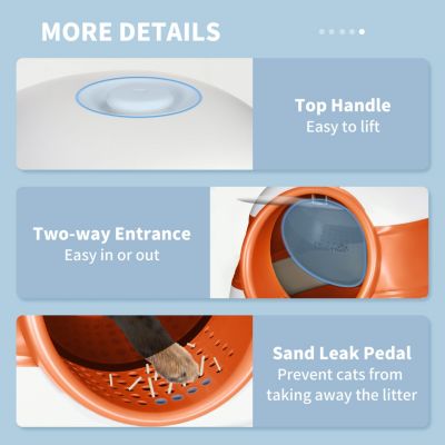 Cat Litter Box with Lid, Covered Litter Box w/ High Sides, Air Freshener, Large Two-Way Entrance Kitty Litter Box, Foldable, Easy Clean, Orange, and Black