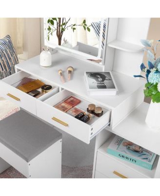 FCH Dressing Table Set with Mirror, 4 Drawers, 1 Storage Cabinet & 2 Shelves