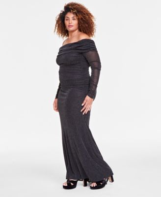 Trendy Plus Size Off-The-Shoulder Glitter Gown