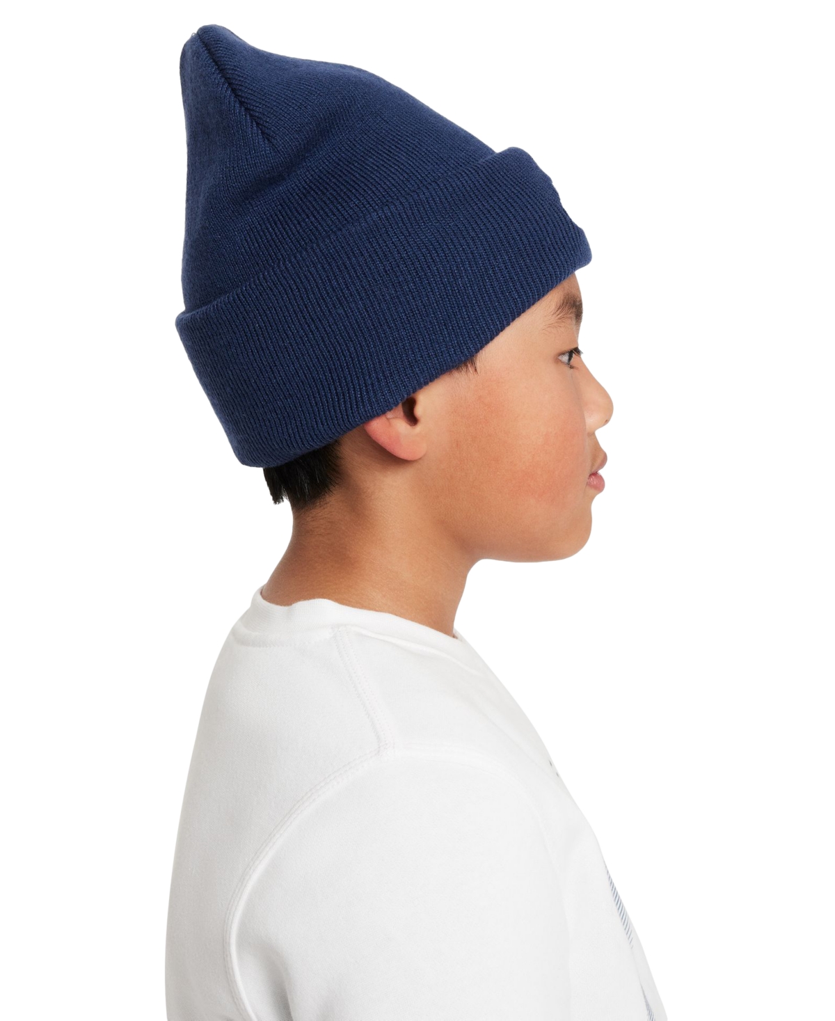 Nike Big Kids Peak Logo Embroidered Ribbed-knit Beanie In Midnight Navy,(white)
