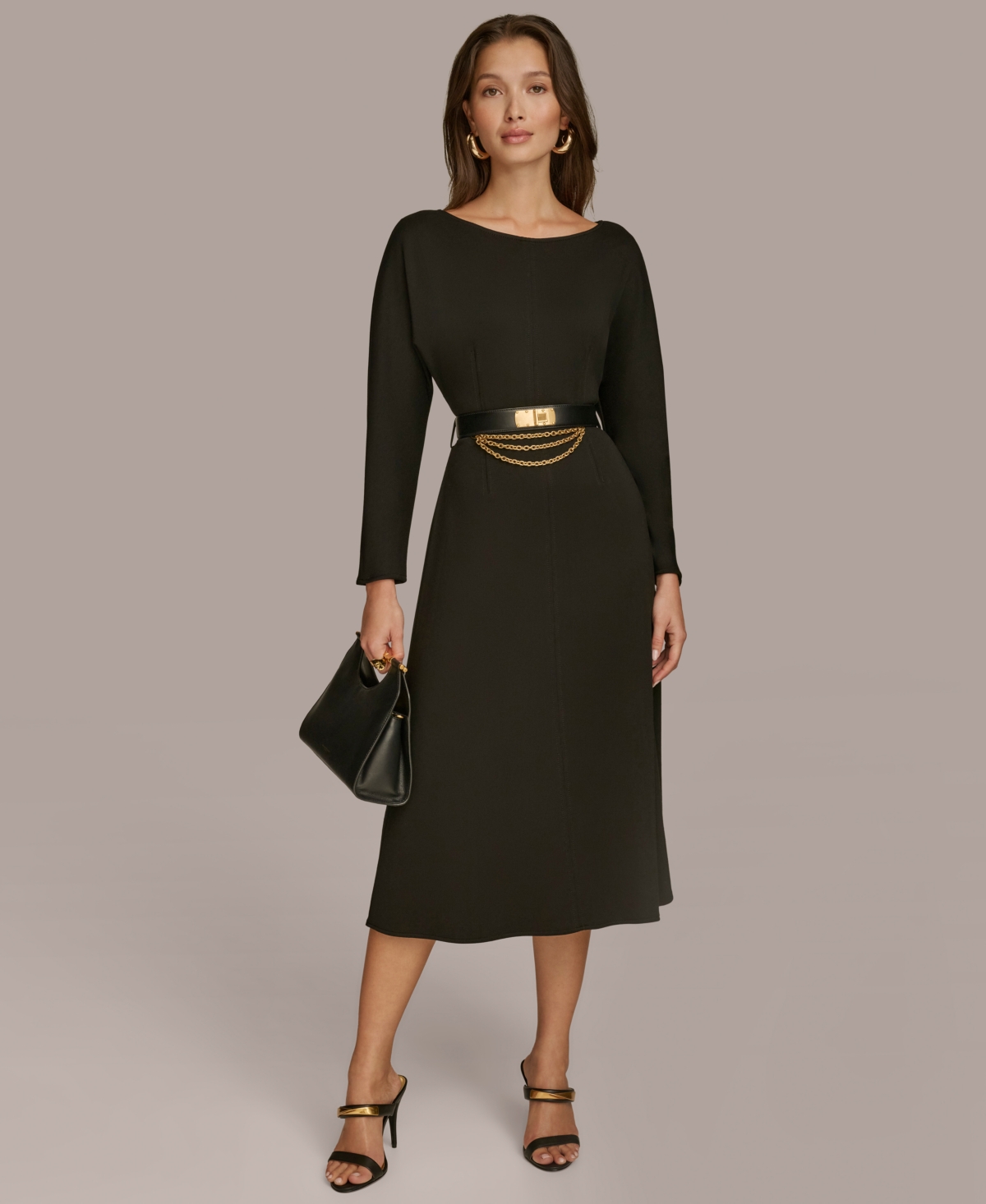Donna Karan Women's Belted A-line Midi Dress In Black
