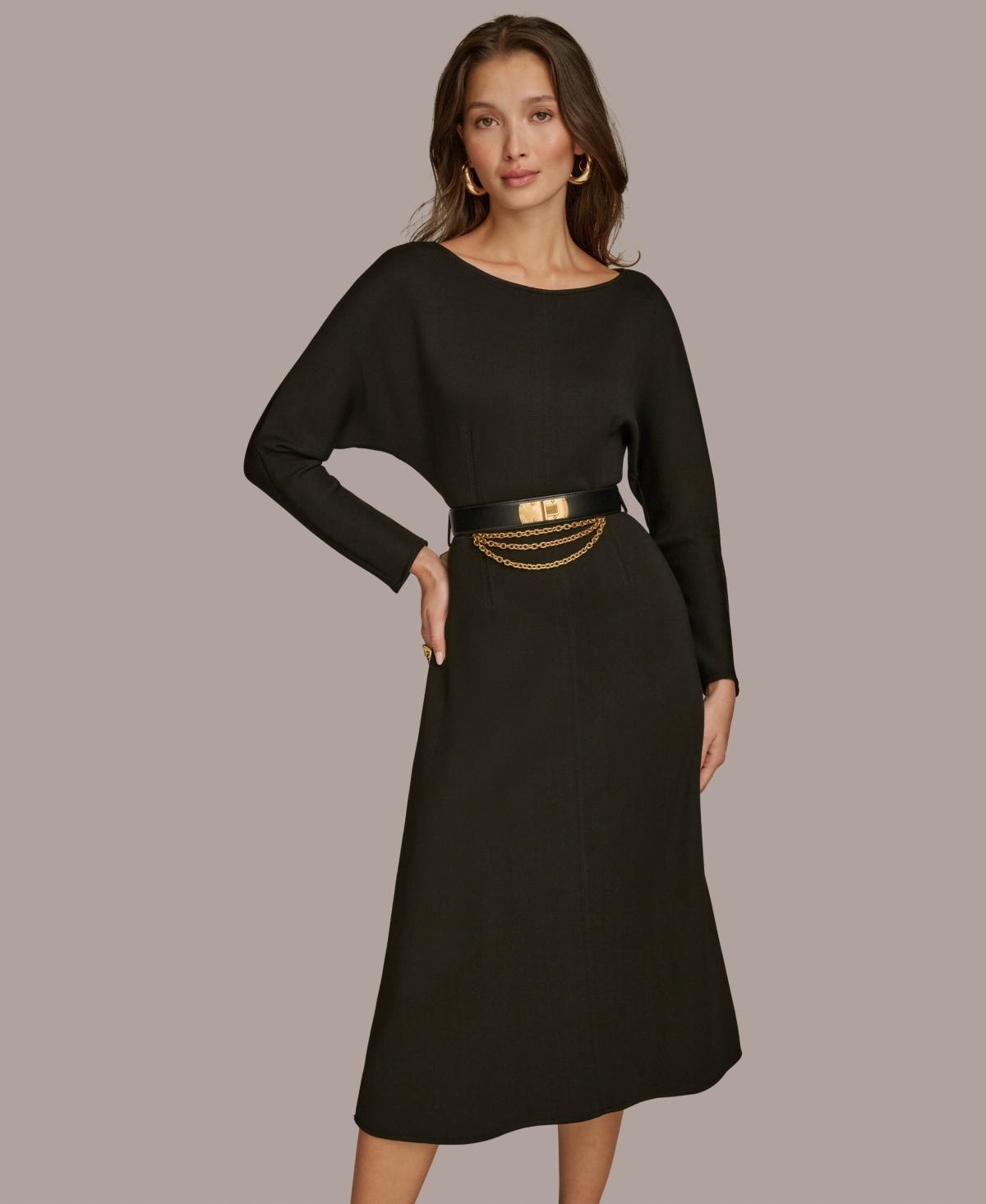 Donna Karan Women's Belted A-line Midi Dress In Black