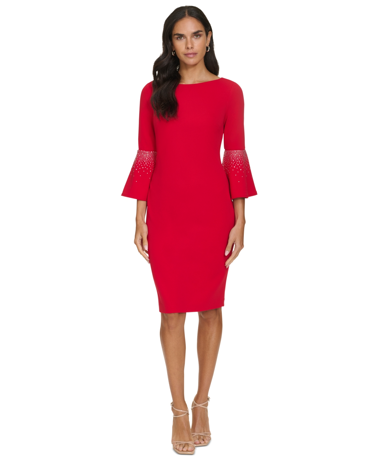 Calvin Klein Women s Embellished Bell sleeve Sheath Dress In Red ModeSens
