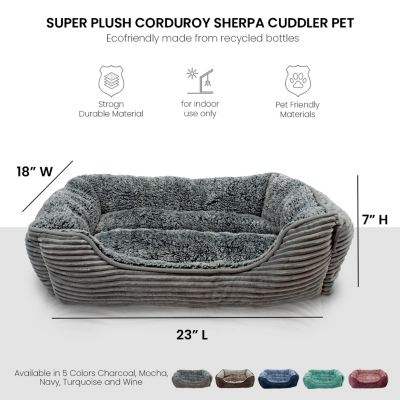 Rectangle Dog Bed, Durable Sleeping Calming Cuddler for Pets, Super Plush Corduroy Sherpa