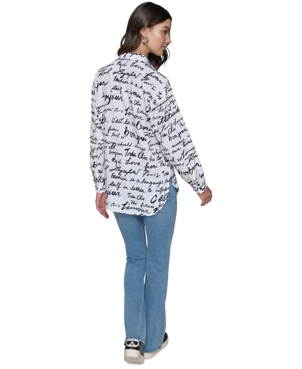 Karl Lagerfeld Paris Petite Printed Long-Sleeve Shirt