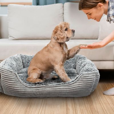 Rectangle Dog Bed, Durable Sleeping Calming Cuddler for Pets, Super Plush Corduroy Sherpa