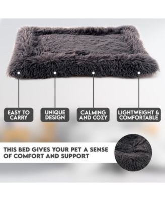 Pet Bed Mat, Plush Eyelash Faux Fur Calming Blanket Carpet Rug Mattress for Cats and Dogs inBordered Design