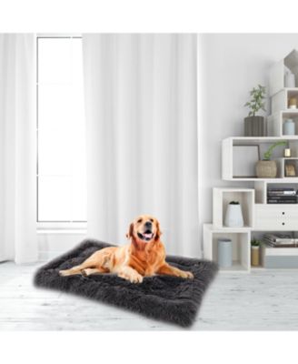 Pet Bed Mat, Plush Eyelash Faux Fur Calming Blanket Carpet Rug Mattress for Cats and Dogs inBordered Design