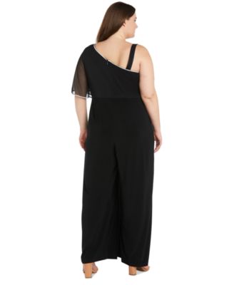 Plus Size Asymmetric-Neck Overlay Jumpsuit 