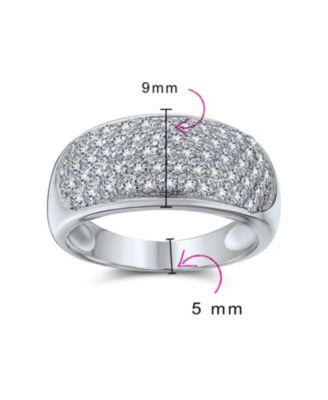 Micro Pave AAA Cubic Zirconia Cocktail Anniversary Wide CZ Pave Anniversary Statement 1/2 Eternity Dome Wedding Band Ring For Women .925 Sterling Silver