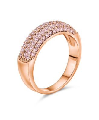 Pink Cubic Zirconia Band Ring Rose Gold Plated .925 Sterling Silver