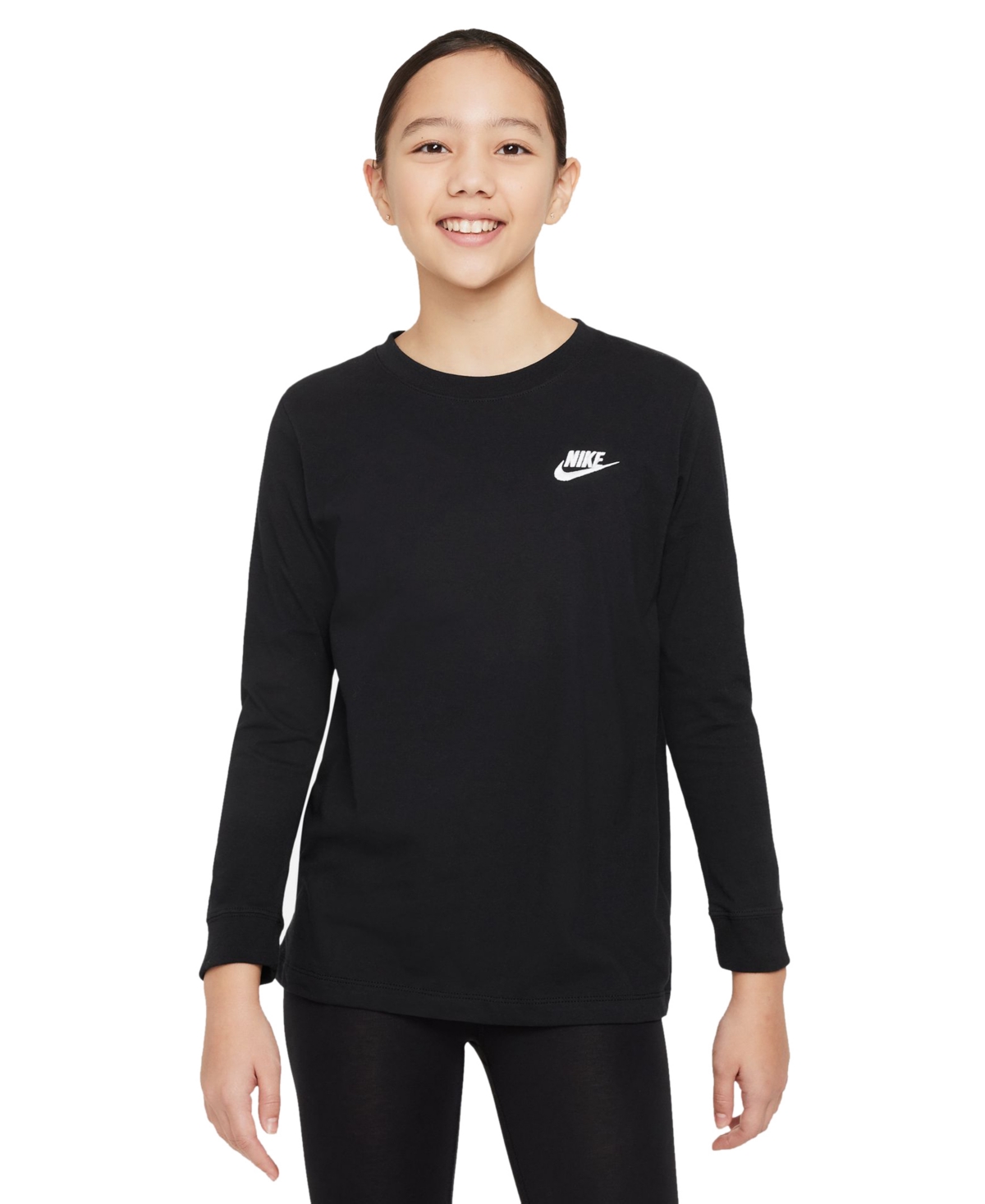 Nike Big Kids Sportswear Logo Embroidered Long-sleeve T-shirt In Black