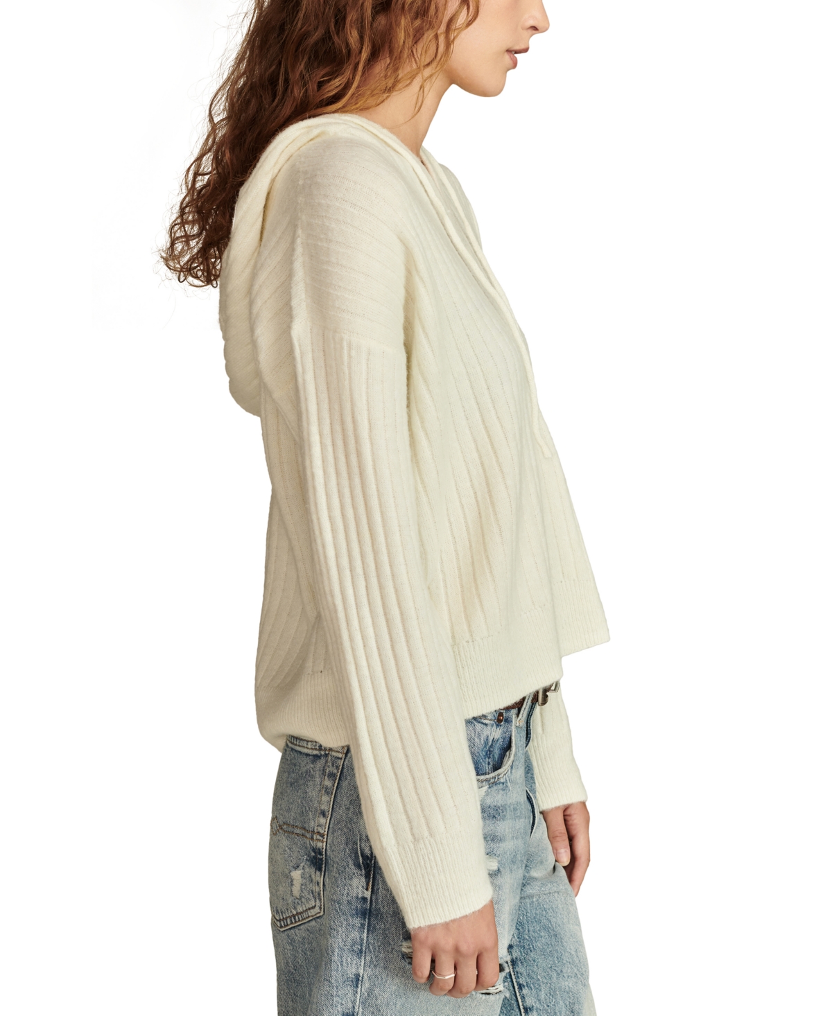 LUCKY BRAND WOMEN'S RIBBED KNIT HOODED SWEATER 