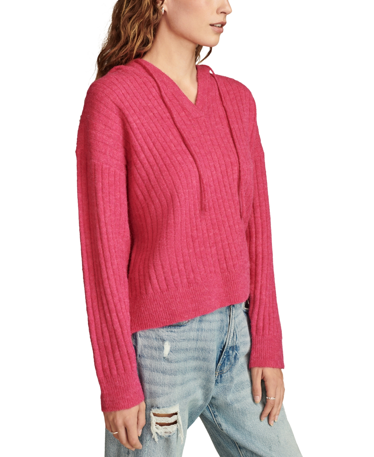 LUCKY BRAND WOMEN'S RIBBED KNIT HOODED SWEATER 