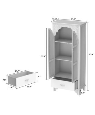 White Wooden 3-Shelf Standard Bookcase with Acrylic Door, Drawer