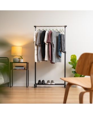 Rolling Adjustable Single-Rod Clothes Garment Rack