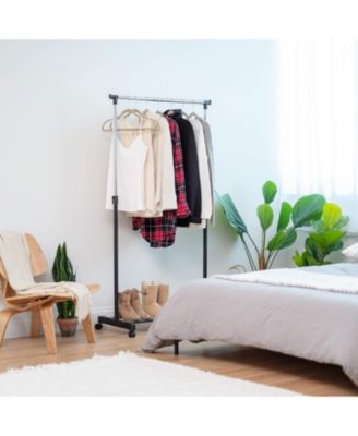 Rolling Adjustable Single-Rod Clothes Garment Rack